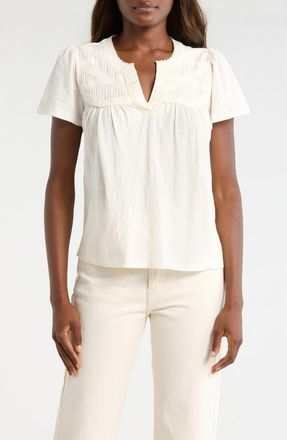Lucky Brand Lace Pintuck Top in Whisper White at Nordstrom, Size Large