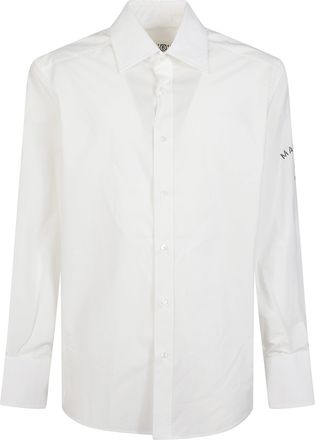 Maison Margiela White Left Sleeve Printed Cotton Shirt