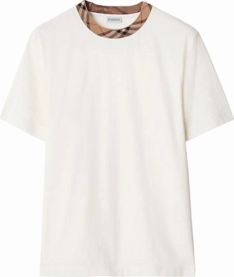 Burberry Mens Burberry Check Trim Relaxed Fit Cotton T-Shirt White - Size: 36