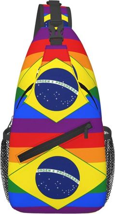 Generic Brazil Gay Pride Rainbow Flag Crossbody Bag Trendy Shoulder Bag Anti Theft Daypack For Traveling Cycling Outdoors