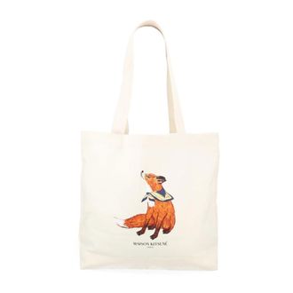 Maison Kitsun&eacute; Tassen, Dames, Beige, ONE Size, Katoen, Fox Print Canvas Tote Bag
