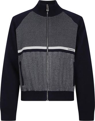 Versace Jacquard Zip Sweatshirt - Heren - Vesten met rits - Blauw - L - Katoen - Hoodies & sweatvesten