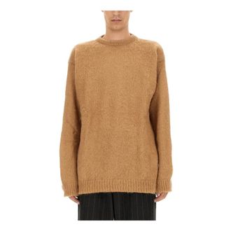 Family Fir$t Milano Round-neck Knitwear, male, Beige, Size: XL Mohair Crewneck