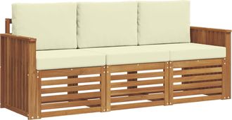 vidaXL Juegos De Sof&aacute;s 3 Uds. Natural Y Crema Madera De Acacia S&oacute;lida Vidaxl