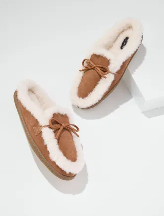 Talbots Marley Suede Shearling Slippers - Jasper - 10M Talbots