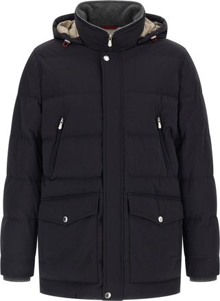 Brunello Cucinelli Knit Insert Down Jacket Puffer Jackets Blu-Uomo
