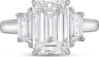 Diana M. Jewels Platinum lab grown 12ct emerald diamond ring with trapezoids on the sides