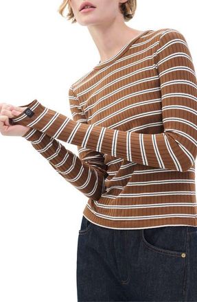 Rag & Bone Luca Rib Stripe Long Sleeve T-Shirt in Toffe Multi at Nordstrom, Size Xx-Small