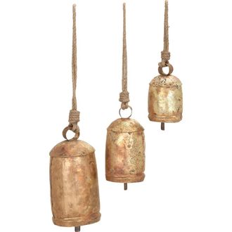 Uma Goldtone Metal Meditation Decorative Cow Bell with Jute Hanging Rope - Set of 3 at Nordstrom Rack