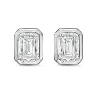 Diana M. Jewels 14Kt White Gold 1.50 cts Lab Grown Emerald Diamond Bezel Studs