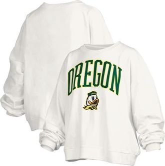 Pressbox Womens Pressbox White Oregon Ducks Janise Arch Over Logo Waist Length Oversized Pullover Sweatshirt at Nordstrom, Size X-Large