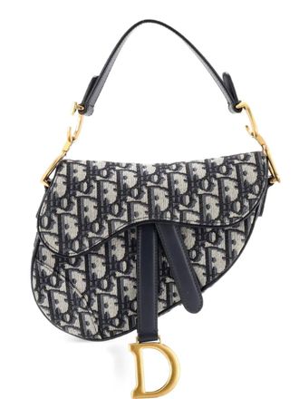 Dior Borsa a spalla Saddle mini in tela con motivo Oblique - Blu