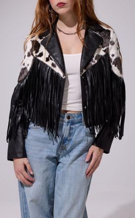 Azalea Wang Olandria Fringe Jacket in Blackmulti at Nordstrom, Size X-Large