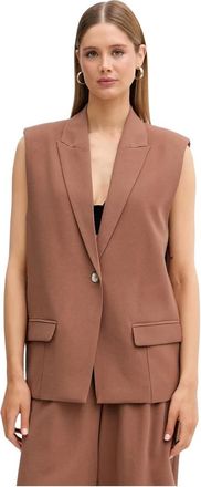 Vicolo Gilet met enkele rij knopen - Dames - Gillet - Bruin - S - Polyester - Kostuums