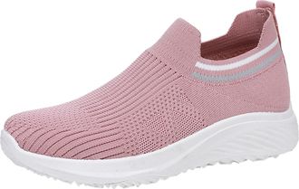 Generic Womens Slip-On Sneakers, Womens Flat Sole Knit Trainers, Casual Breathable Trainers Lightweight Soft-Soled Loafers Minimalist Comfortable Sneakers Non