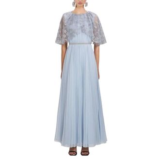 Self Portrait Kleedjes, Dames, Blauw, M, Geborduurde Bloemen Maxi Jurk