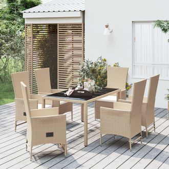 vidaXL Set Comedor De Jard&iacute;n 7 Pzas Con Cojines Rat&aacute;n Sint&eacute;tico Beige Vidaxl