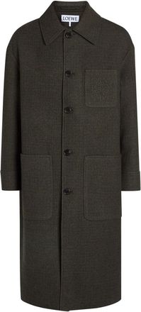 Loewe Anagram Houndstooth Wool and Silk-blend Coat - Khaki - 52 (IT52 / XL)