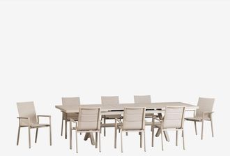 Sklum Set De Mesa Extensible Rectangular 240-300x100 Cm Y 8 Sillas De Jard&iacute;n Apilables Con Reposabrazos En Aluminio Karena Sklum