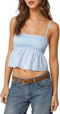 Edikted Millie Smocked Babydoll Camisole in Light-Blue at Nordstrom, Size Medium