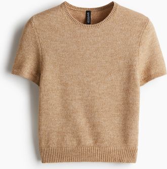 H&M T-Shirt aus Feinstrick - Dunkelbeigemeliert