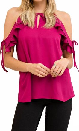 Entro Cute Open Shoulder Ruffle Top In Berry