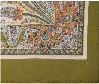 Etro Paisleysjaal met Franjes - Dames - Sjaals - Groen - ONE Size - Katoen - Accessoires