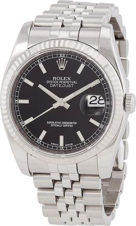 Rolex Pre-owned Pre-owned Rolex Oyster Perpetual 36 mm Black Dial Stainless Steel Bracelet Automatic Mens Watch 116234BKSO
