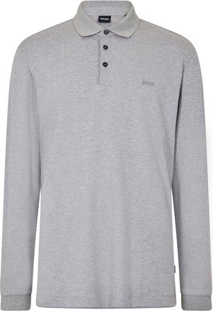 HUGO BOSS Mens Pado 30 Long Sleeve Polo Shirt in Silver - Size X-Large