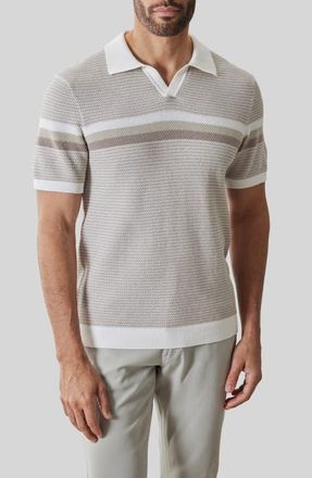 Robert Barakett Rourke Placed Stripe Cotton Polo Sweater in White at Nordstrom, Size Xx-Large