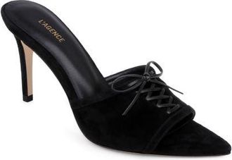 L'agence Thames II Lace Up Pointed Toe Leather Mule in Black Suede at Nordstrom, Size 8.5