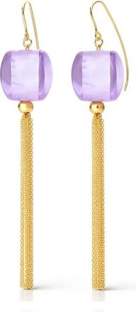 Gold & Honey Womens Tassel Bead Drop Earrings In Purple Marble