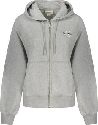 Calvin Klein Hoodie met lange mouwen - Dames - Vesten met rits - Grijs - XS - Katoen - Hoodies & sweatvesten
