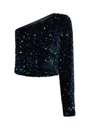 Faina Topje met &eacute;&eacute;n schouder Dames Blauwgroen veelkleurig