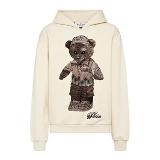 Philipp Plein Cotton Venice Beach Fit Hoodie Teddy Beach Crystal - Dames - Hoodies - Beige - M - Katoen - Hoodies & sweatvesten