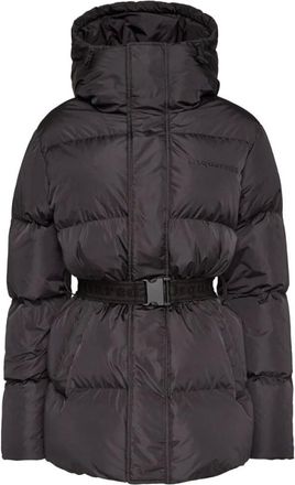 Dsquared2 Down Jackets, female, Black, Size: 3XS Black Quilted Coat with Drawstring Hood