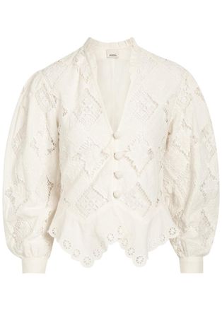 Isabel Marant Nina Cutwork-embroidery Cotton and Linen-blend Blouse - White - 34 (UK6 / XS)