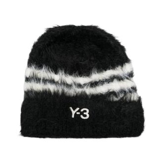 Yohji Yamamoto Stripes Beanie - Dames - Hoeden - Zwart - ONE Size - Polyester - Accessoires
