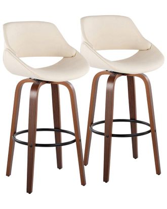 LumiSource Set Of 2 Fabrico 30In Mid-Century Modern Fixed-Height Swivel Bar Stools With Footrest