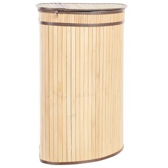 Beliani Cesta De Madera De Bamb&uacute; Clara 60 Cm 2 Compartimentos Tapa Cremallera Asas Badulla