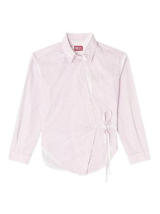 Diesel Shirt In Light Pink And White Striped Cotton