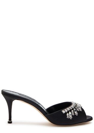Manolo Blahnik Tulimu 70 Crystal-embellished Satin Mules - Black - 36 (IT36 / UK3)