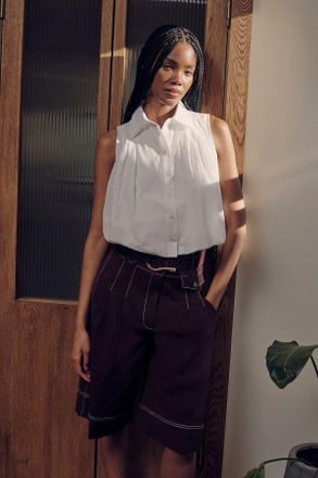 Karen Millen Womens Cotton Sleeveless Puffball Shirt - White - Size 10 UK