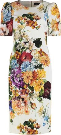 Dolce & Gabbana Bloemenprint jurk met elastaan - Dames - Korte kleedjes - Veelkleurig - S - Katoen - Kleedjes