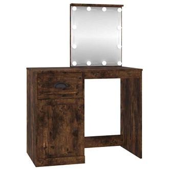 vidaXL Tocador Con Led Madera Contrachapada Roble Humo 90x50x132,5 Cm Vidaxl