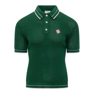 Casablanca Polo Shirts, male, Green, Size: S Mock Mini Crochet Polo