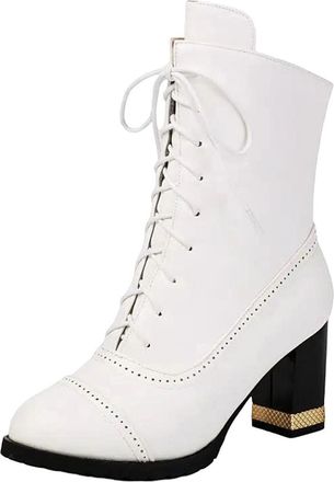 Generic Ladies Sexy Ankle Boots Round Toe High Block Heel Platform With Lace-Up Closure For Fashion Dating And Outings