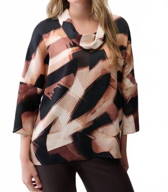 Joseph Ribkoff Abstract Print Cowl Neck Tunic Top In Black Brown