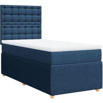 vidaXL Cama Box Spring Con Colch&oacute;n Tela Azul 90x190 Cm Vidaxl