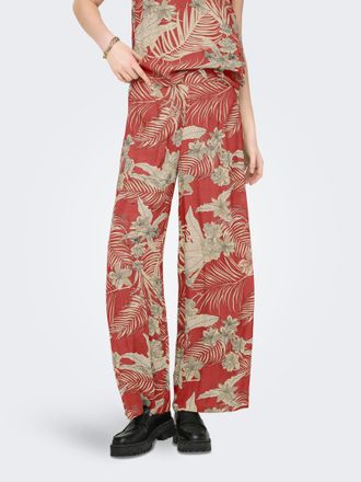 Only Schlupfhose ONLY ONLPALINA LIFE LOOSE LONG PANTS PTM, Damen, Gr. M (38), N-Gr, rot (baked apple aop:lovely palm), Web, Obermaterial: 100% Viskose, gem
